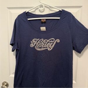 Harley Davidson Navy Tee with Rhinestone Logo